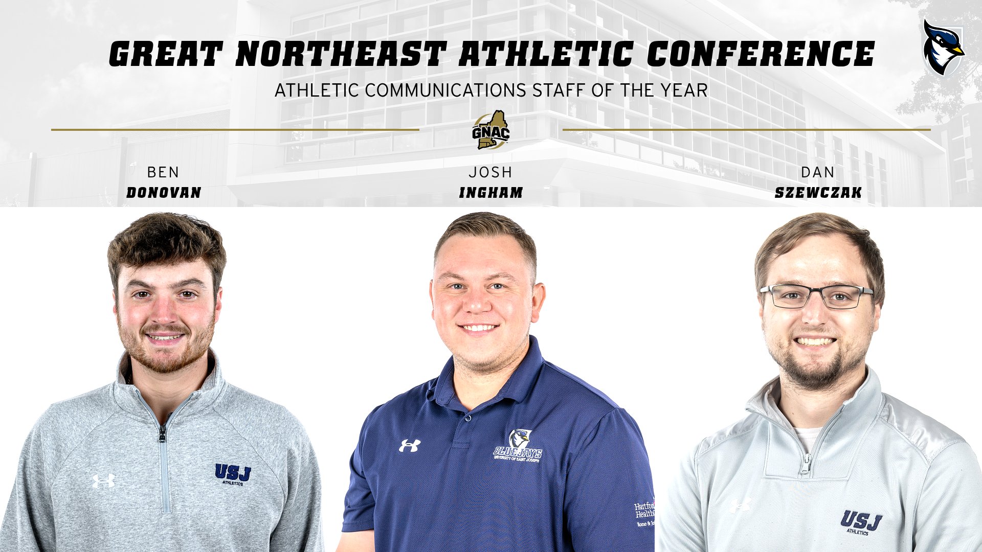 Donovan, Ingham, Szewczak Named 2025-26 GNAC Athletic Communications Staff of the Year