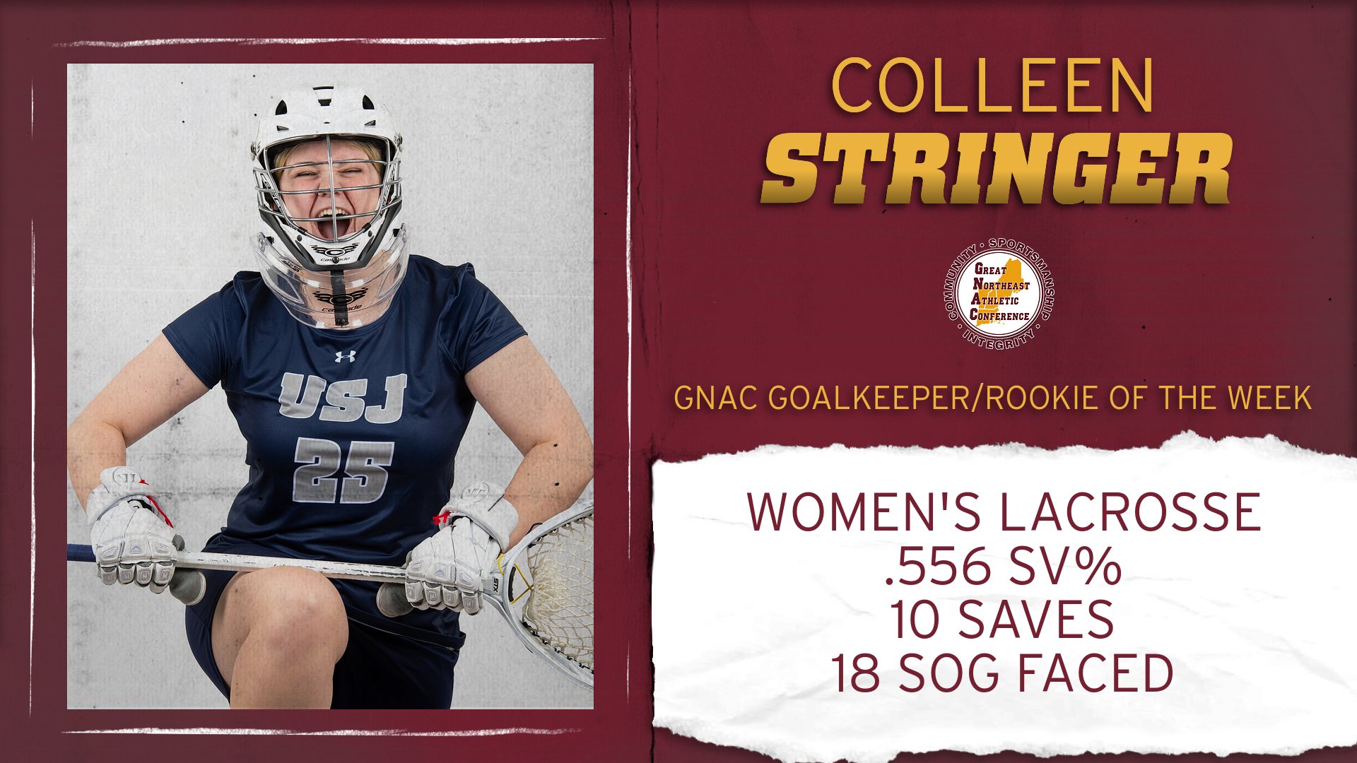 Stringer Named GNAC Goalkeeper and Rookie of the Week